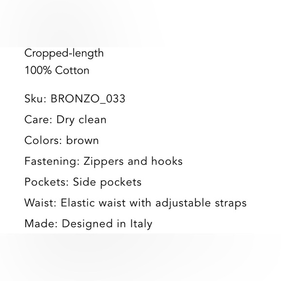 MAX MARA S Bronzo High Rise Cropped Cotton pants-Size:8-in brown - Picture 7 of 7